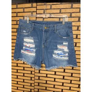 Distressed Denim Stars And Stripes Shorts Size XL